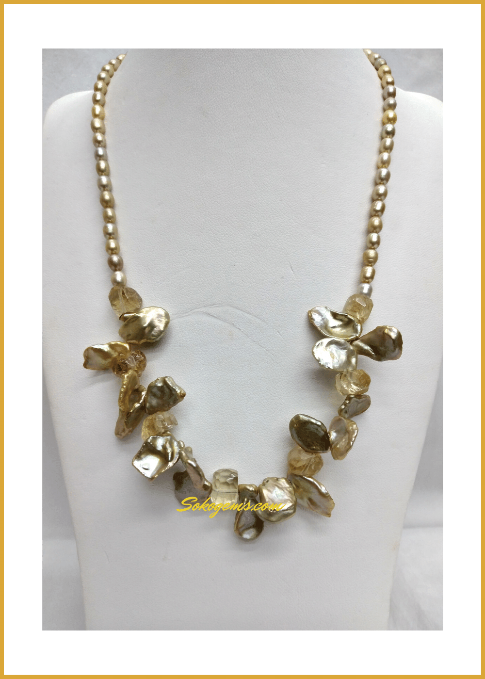 Buy Keshi Pearl and Citrine Necklace - Sokogems