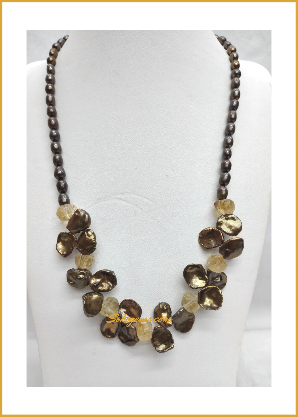 Buy Keshi Pearls and Citrine Necklace - Sokogems