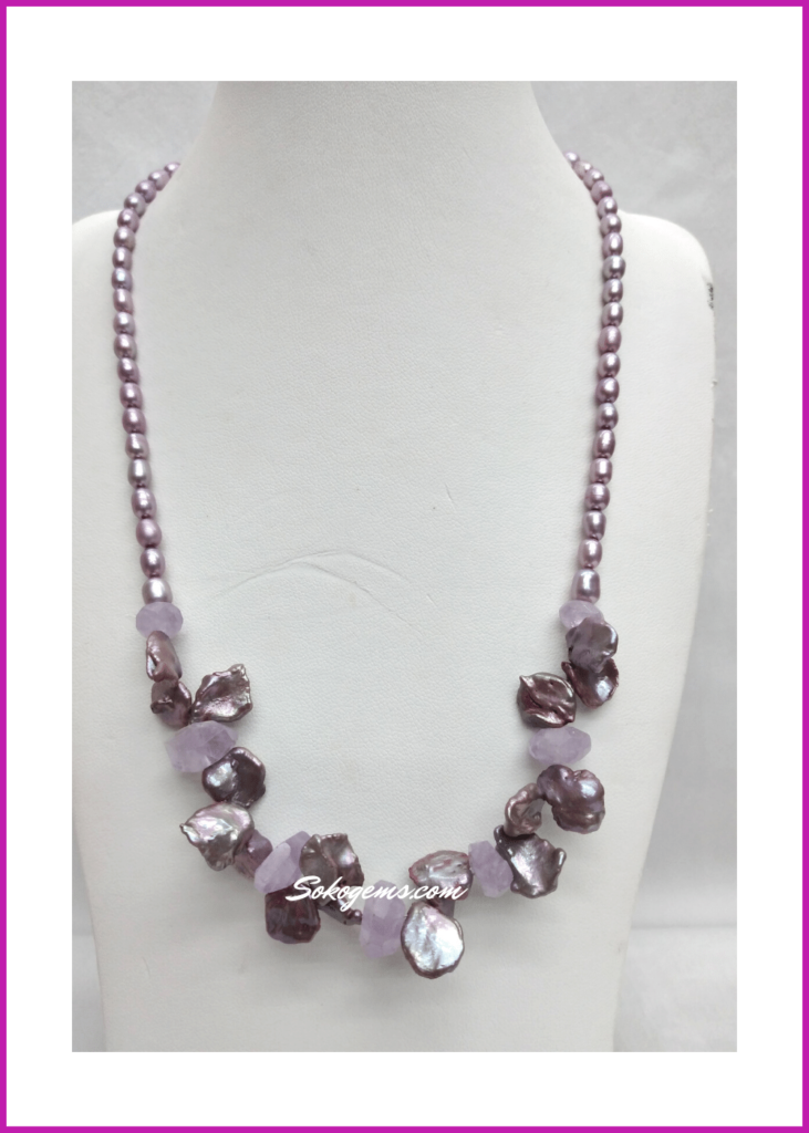 Buy Keshi Pearl and Amethyst Necklace - Sokogems