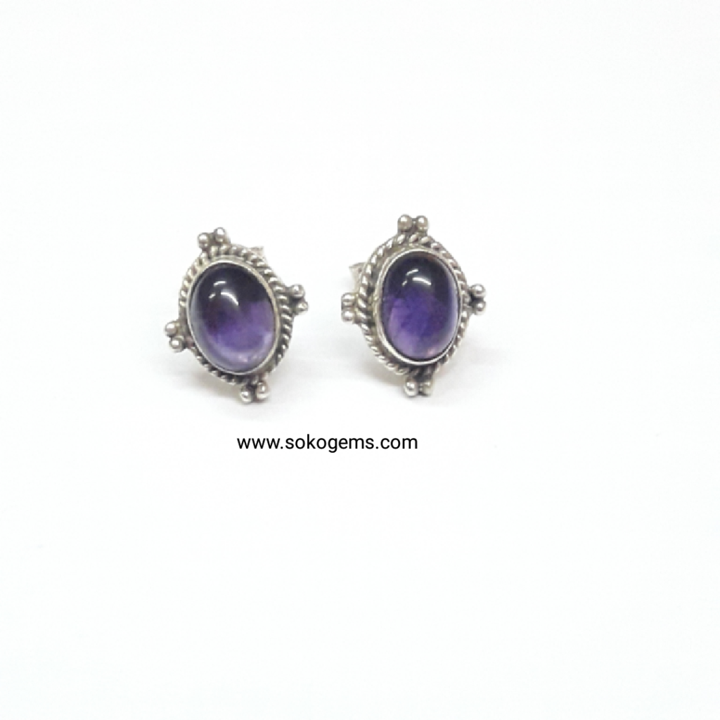 Amethyst Silver Earrings Studs