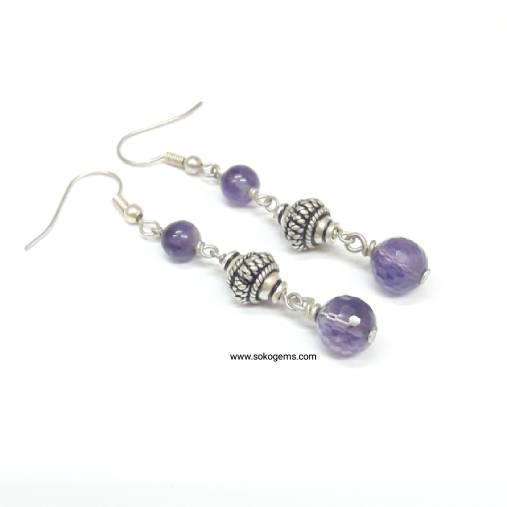 Amethyst Silver Earrings 8mm