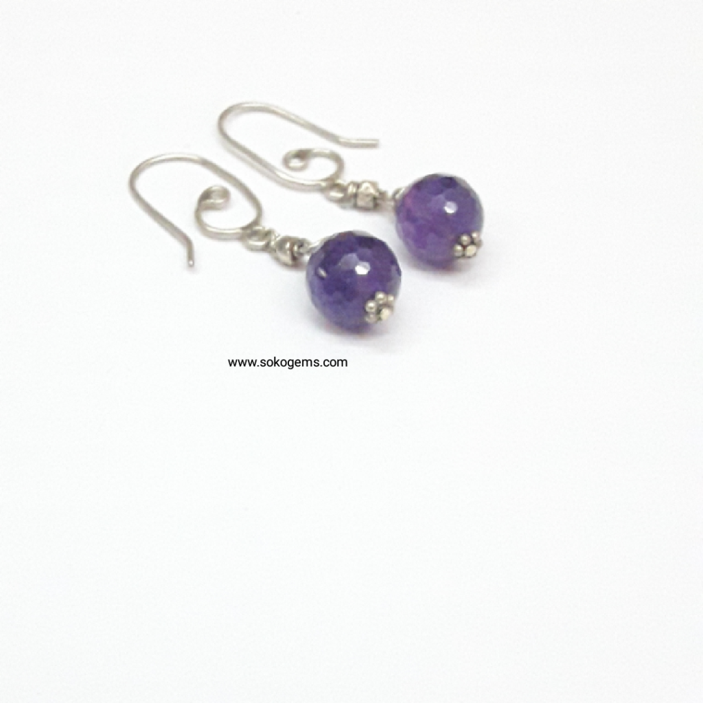 Amethyst Silver Facet Earrings