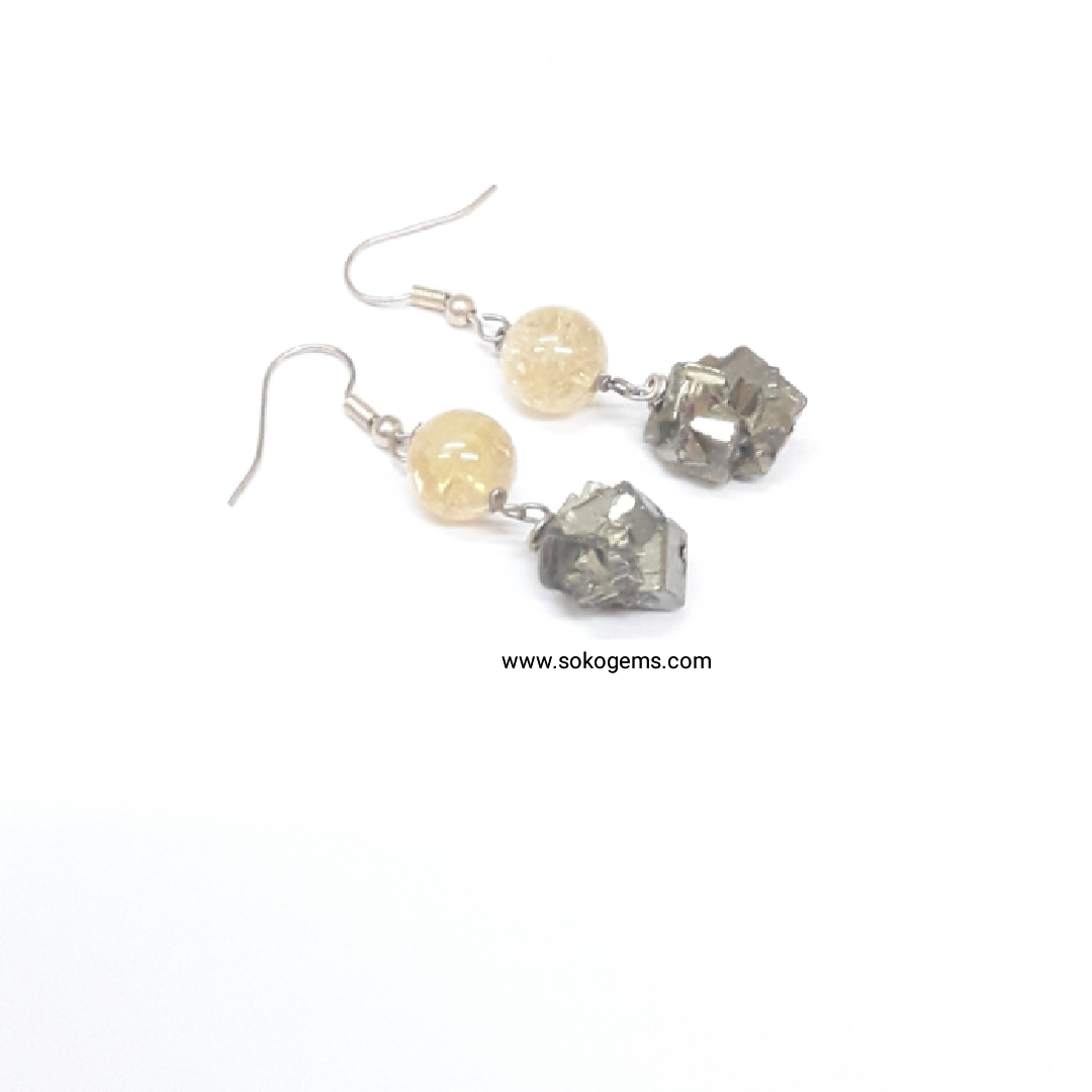 Citrine and Pyrite silver earrings