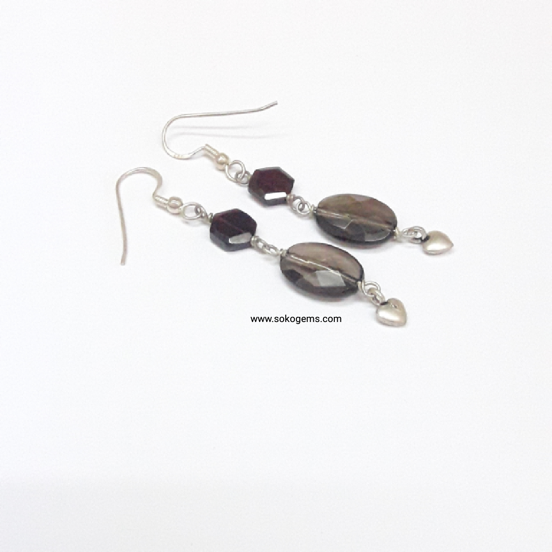 Garnet and Smoky quartz silver earrings