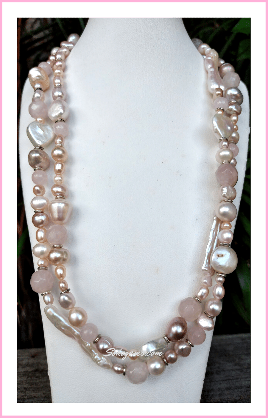 Buy Rose Quartz and Pearl Necklace on Sokogems.com