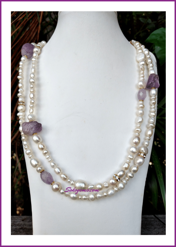 Buy Amethyst and Pearl Necklace on Sokogems.com