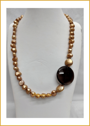 Buy Golden Pearls and Smoky Quartz Necklace on Sokogems