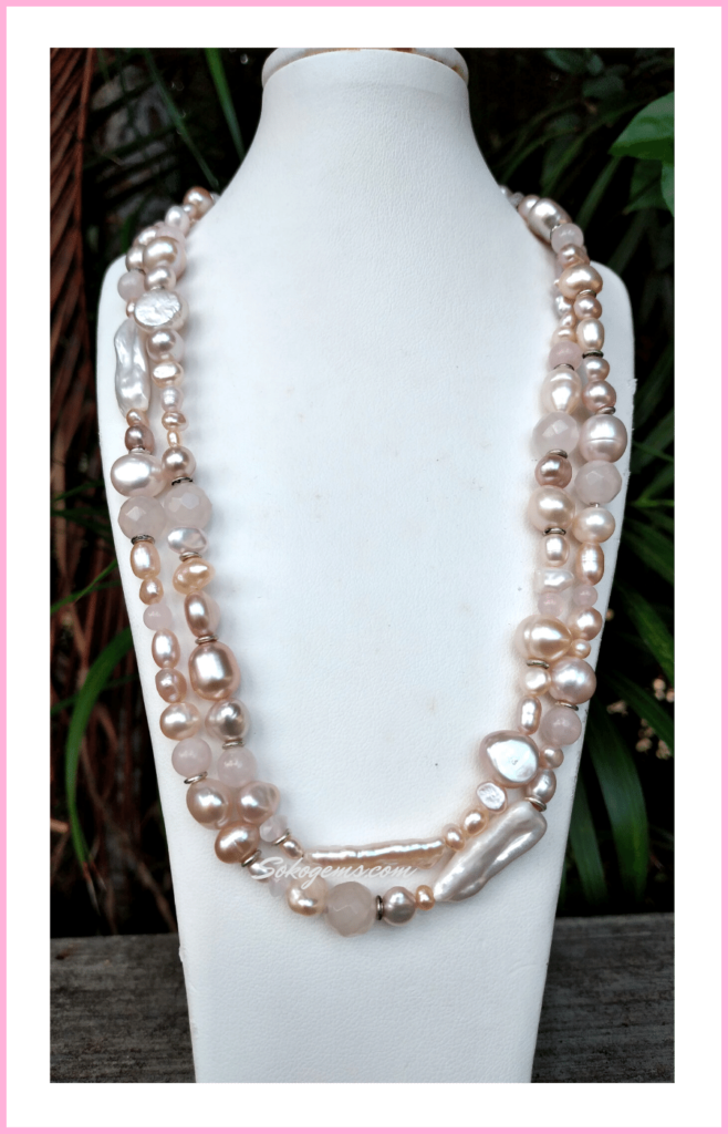 Buy Rose Quartz and Pearl Necklace on Sokogems.com