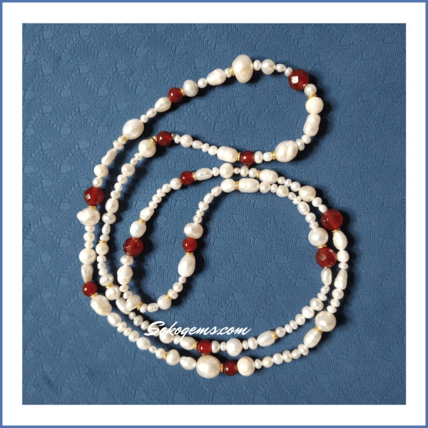 Buy Red Agate and Pearl Necklace on Sokogems.com