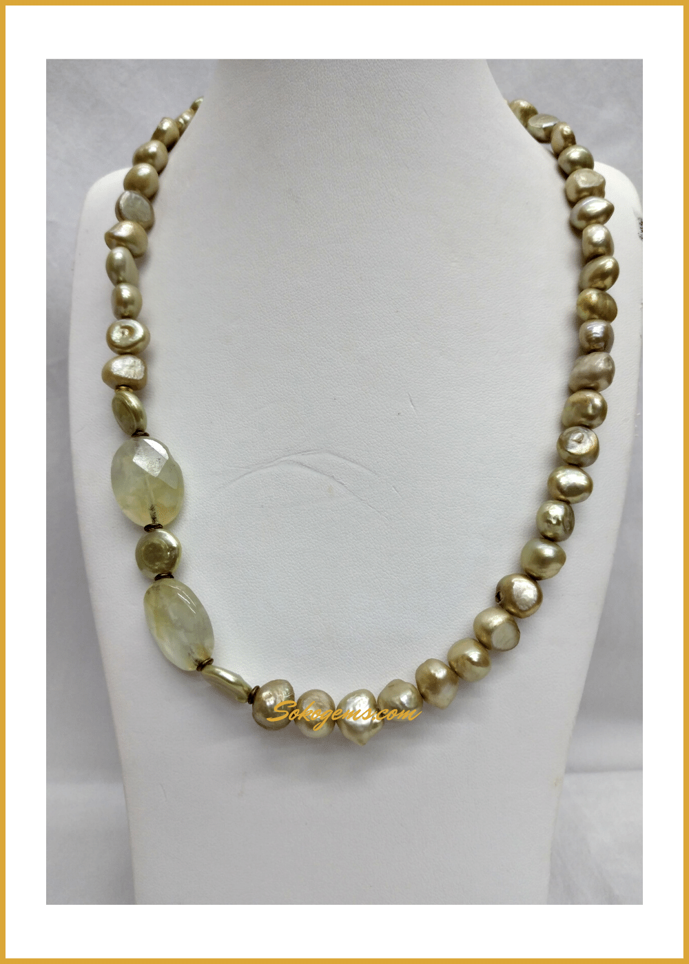 Buy Pearls and Prehnite Necklace on Sokogems