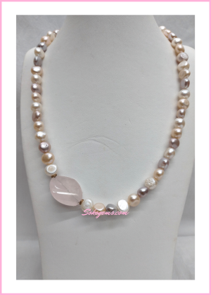 Buy Pearls and Rose Quartz Necklace on Sokogems